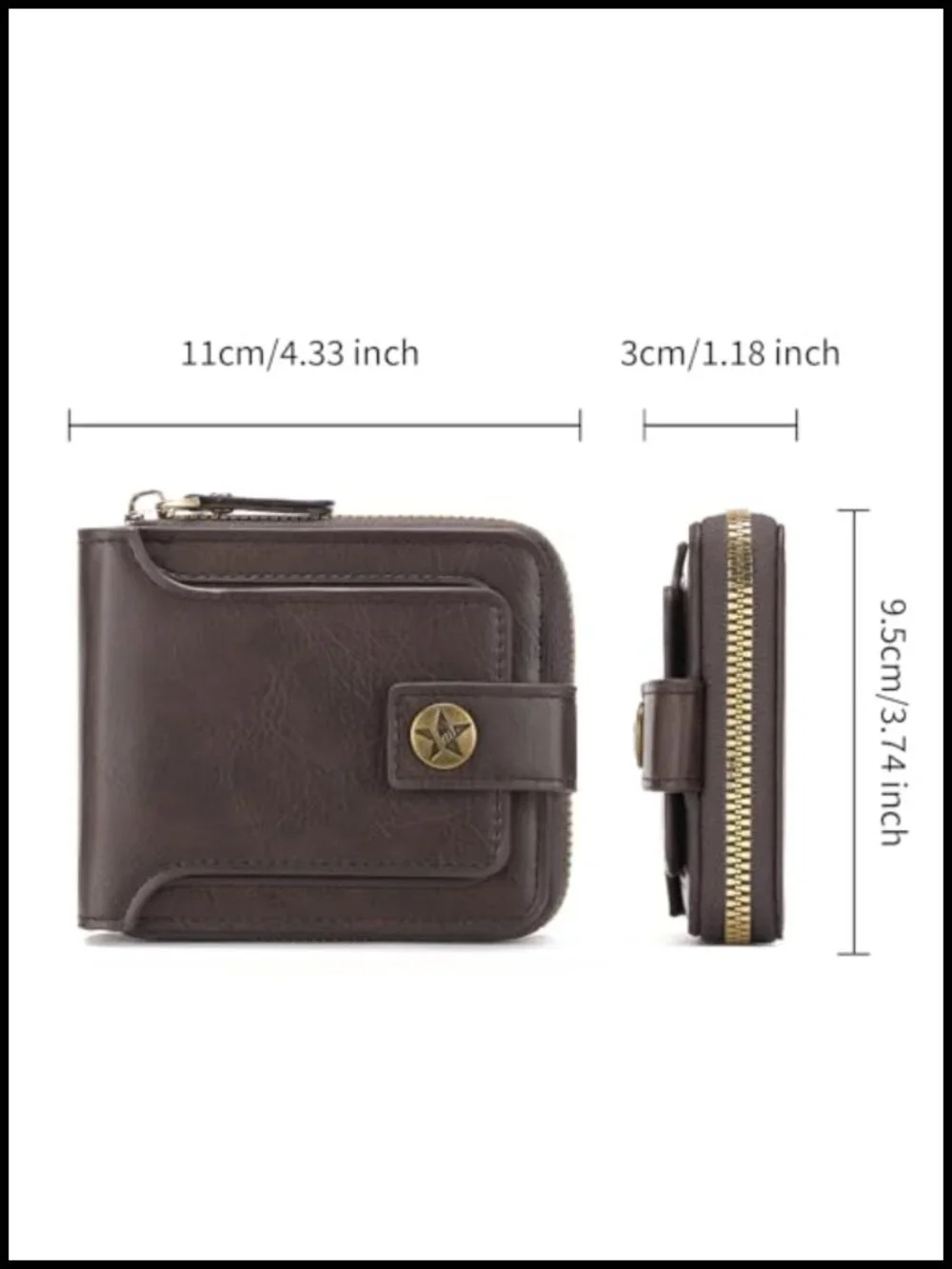 Men's Leather Bifold Wallet with ID Window, Zip Coin Pocket & 10 Card Slots